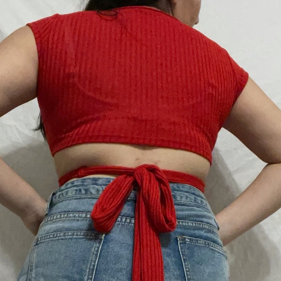 RED WRAP TOP - Picture 2 of 6